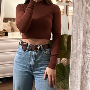 Altar'd State Brown Mock Neck Crop Sweater